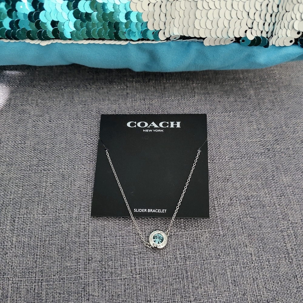COACH open circle stone stud slider bracelet, blue, silver, adjustable, NEW - Picture 3 of 3